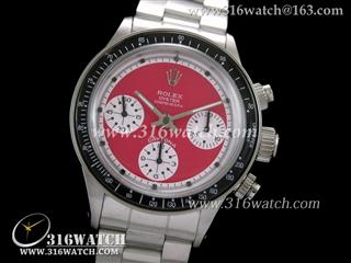 高仿劳力士ROLEX-迪通拿系列 复古 黑色边框 红色表盘 精钢表链 手动上链计时7750机芯 RL0144