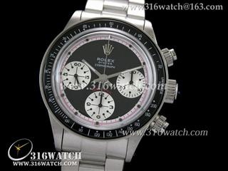 高仿劳力士ROLEX手表 迪通拿系列 复古 黑色边框 黑色表盘 精钢表链 手动上链计时7750机芯 RL0145
