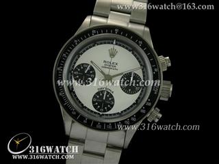 高仿劳力士ROLEX-迪通拿系列 复古 黑色边框 白色表盘 精钢表链 手动上链计时7750机芯 RL0146