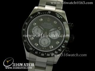 劳力士ROLEX-迪通拿系列 黑色PVD边框 绿色镶钻表盘 精钢表链 计时7750机芯 复制1:1劳力士手表 RL0156