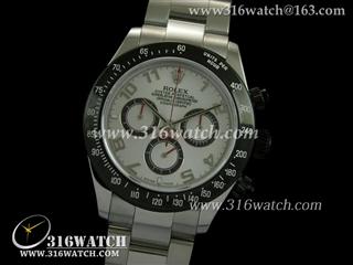 劳力士ROLEX-迪通拿系列 黑色PVD边框 白色数字表盘 精钢表链 计时7750机芯 高仿1:1劳力士手表 RL0157