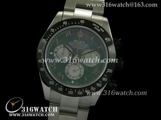 劳力士ROLEX-迪通拿系列 黑色PVD边框 绿色贝壳表盘 精钢表链 计时7750机芯 高仿1:1劳力士手表 RL0159