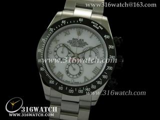 劳力士ROLEX-迪通拿系列 黑色PVD边框 白色罗马表盘 精钢表链 亚洲7750计时机芯 高仿1:1劳力士手表 RL0161