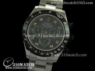 劳力士ROLEX-迪通拿系列 黑色PVD边框 绿色贝面镶钻表盘 精钢表链 亚洲7750计时机芯 高仿劳力士手表 RL0163