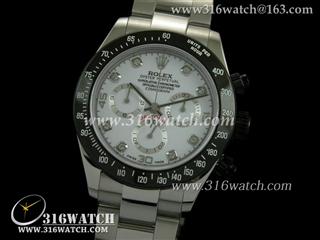 劳力士ROLEX-迪通拿系列 黑色PVD边框 白色镶钻表盘 精钢表链 亚洲7750计时机芯 高仿劳力士手表 RL0164