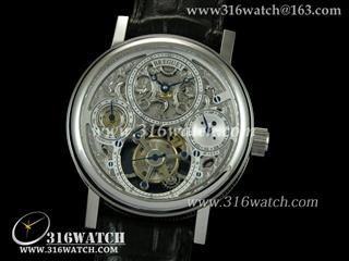 高仿宝玑BREGUET手表 Complication Tourbillon系列 镂空骨架表盘 黑色皮带 海欧飞轮机芯 BG0007