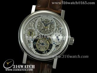 高仿超A 宝玑BREGUET-Complication Tourbillon系列 316F表壳 镂空骨架表盘 棕色皮带 海欧飞轮机芯 BG0008