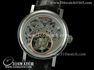 高仿超A 宝玑BREGUET-Complication Tourbillon系列 316F表壳 镂空骨架表盘 黑色皮带 海欧飞轮机芯 BG0009
