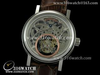 高仿超A 宝玑BREGUET-Complication Tourbillon系列 316F表壳 镂空骨架表盘 棕色皮带 海欧飞轮机芯 BG0010