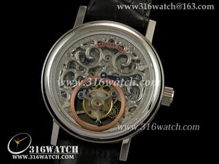 高仿超A 宝玑BREGUET-Complication Tourbillon系列 316F表壳 镂空骨架表盘 黑色皮带 海欧飞轮机芯 BG0011