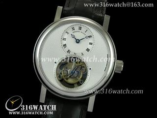 宝玑BREGUET-COMPLICATIONS系列 5357PT 白色表盘 黑色皮表带 海欧飞轮机芯 高仿宝玑手表 BG0020
