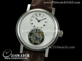 宝玑BREGUET-COMPLICATIONS系列 5357PT 白色表盘 棕色皮表带 海欧飞轮机芯 高仿宝玑手表 BG0022