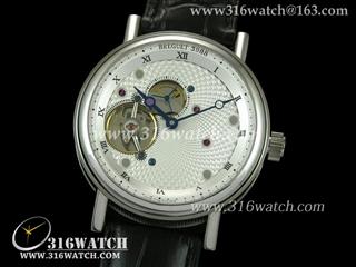 宝玑BREGUET-COMPLICATIONS系列 陀飞轮 银白色表盘 黑色皮表带 海欧飞轮机芯 高仿宝玑手表 BG0024