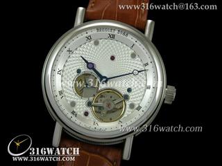 宝玑BREGUET-COMPLICATIONS系列 陀飞轮 银白色表盘 棕色皮表带 海欧飞轮机芯 高仿宝玑手表 BG0025