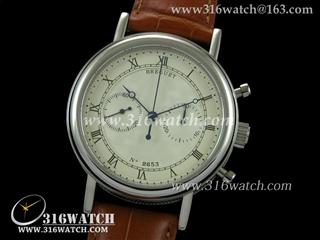 高仿宝玑Breguet-CLASSIQUE系列 2653男士机械表 米黄色表盘 棕色皮表带 海欧计时机芯 BG0028