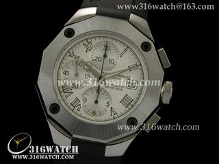 名士Baume Mercier-利维拉系列 白色表盘 黑色橡胶表带 计时7750机芯 高仿名士1:1复制品手表 BM0004