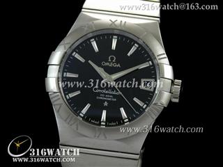 欧米茄omega-星座系列 雕刻罗马边框 黑色表盘 精钢表带 瑞士sw-200 机芯 完美1:1 欧米茄手表 OMG0021