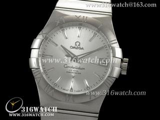 欧米茄Omega-星座系列 雕刻罗马边框 银色表盘 精钢表链 完美1:1 欧米茄手表 OMG0022