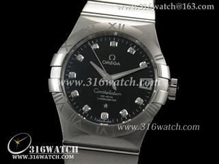 欧米茄Omega-星座系列 雕刻罗马边框 黑面镶钻表盘 精钢表带 瑞士sw-200机芯 完美1:1 欧米茄手表 OMG0024
