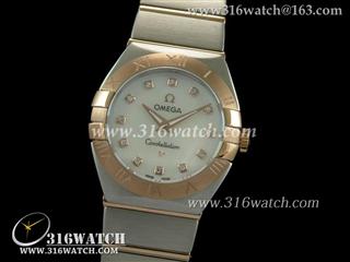 欧米茄Omega-星座系列 8 k玫瑰间金电镀表壳 白色面贝壳表盘 女士瑞士石英表 高仿1:1欧米茄手表 OMG0031