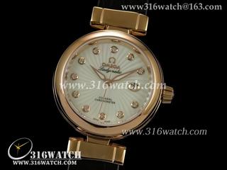 高仿欧米茄Omega手表 碟飞系列 18 k玫瑰镀金 白珊瑚表盘 白色皮带 瑞士ETA-2671机芯 完美1:1复制品 OMG0063