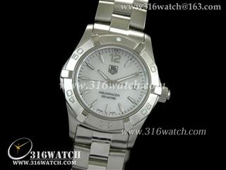 豪雅TAGHeuer-竞潜AQUARACER 系列 316F表壳 白面贝壳条钉表盘 精钢表链 高仿女士瑞士石英表 TAG0017