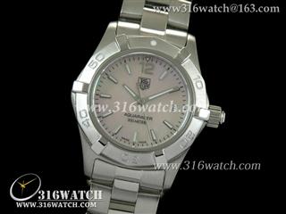 豪雅TAGHeuer 竞潜系列 316F表壳 粉红色贝壳条钉表盘 精钢表链 高仿女士瑞士石英表 TAG0018