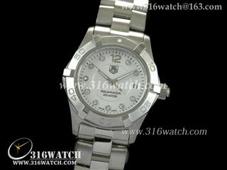 豪雅TAGHeuer 竞潜系列 316F表壳 白面镶钻表盘 精钢表链 高仿女士瑞士石英表 TAG0020