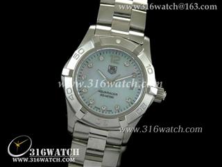 豪雅TAGHeuer 竞潜系列 316F表壳 浅蓝色贝壳表盘 精钢表链 高仿女士瑞士石英表 TAG0021