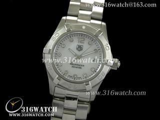 豪雅TAGHeuer 竞潜系列 316F表壳 白面镶钻表盘 精钢表链 高仿女士瑞士石英表 TAG0022