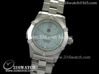 豪雅TAGHeuer 竞潜系列 316F表壳 镶钻表圈 淡蓝色表盘 精钢表链 高仿女士瑞士石英表 TAG0023