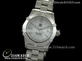 豪雅TAGHeuer 竞潜系列 镶钻表框 白面条钉表盘 精钢表链 高仿女士瑞士石英表 TAG0024