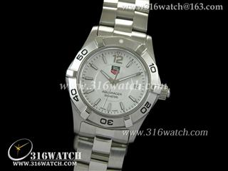 豪雅TAGHeuer-竞潜AQUARACER 系列 316F表壳 白色条钉表盘 精钢表链 高仿女士瑞士石英表 TAG0015