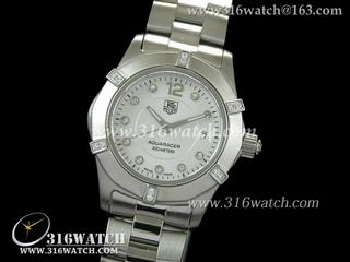 豪雅TAGHeuer 竞潜系列 镶钻表框 白色表盘 精钢表链 高仿女士瑞士石英表 TAG0027