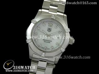 豪雅TAGHeuer-竞潜AQUARACER 系列 镶钻表框 白贝壳表盘 精钢表链 女士瑞士石英表 TAG0029