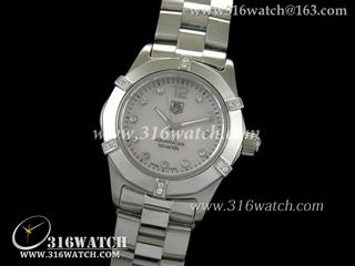 豪雅TAGHeuer 竞潜系列 镶钻表框 粉红色贝壳表盘 精钢表链 高仿女士瑞士石英表 TAG0030