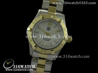 豪雅TAGHeuer-竞潜系列 18 k镀金表框 白色面贝壳表盘 高仿女士瑞士石英表 TAG0042
