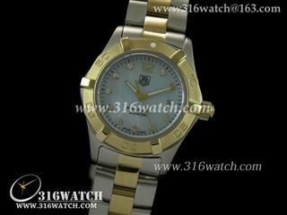 豪雅TAGHeuer-竞潜AQUARACER 系列 18 k镀金表框 淡蓝色贝壳面 高仿女士瑞士石英表 TAG0046