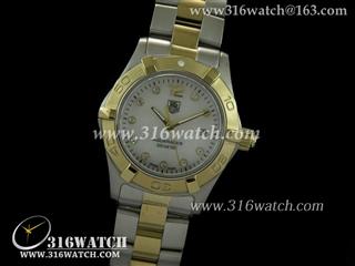 豪雅TAGHeuer 竞潜系列 18 k镀金表框 白贝壳镶钻表盘 高仿女士瑞士石英表 TAG0047