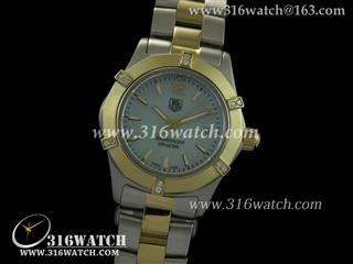 豪雅TAGHeuer 竞潜系列 18 k镀金表框 淡蓝色贝壳面 高仿女士瑞士石英表 TAG0051