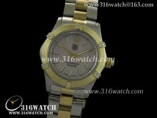 豪雅TAGHeuer 竞潜系列 18 k镀金表框 镶钻表框 粉红贝壳面 高仿女士瑞士石英表 TAG0053