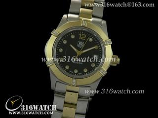 豪雅TAGHeuer 竞潜系列 18 k镀金表框 镶钻表框 黑色表盘 高仿女士瑞士石英表 TAG0054