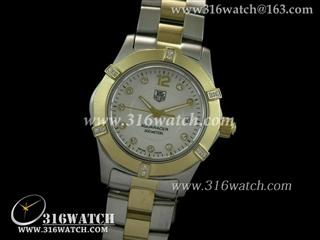 豪雅TAGHeuer 竞潜系列 18 k镀金镶钻表框 白色表盘 高仿女士瑞士石英表 TAG0055