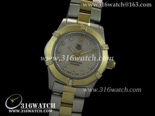 豪雅TAGHeuer 竞潜系列 18 k镀金镶钻表框 粉红色贝壳面 女士瑞士石英表 TAG0058