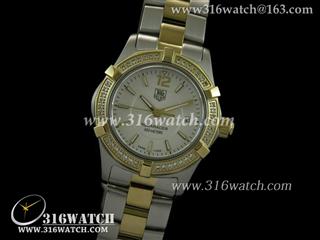 豪雅TAGHeuer 竞潜系列 18 k镀金满镶钻表框 白面条钉表盘 高仿女士瑞士石英表 TAG0060