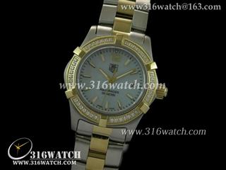 豪雅TAGHeuer 竞潜系列 18 k镀金满镶钻表框 淡蓝色贝壳面 高仿女士瑞士石英表 TAG0061