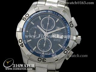 豪雅TAGHeuer-竞潜系列 双日历男士机械表 蓝色表盘 精钢表链 计时7750机芯 高仿1:1豪雅手表 TAG0071