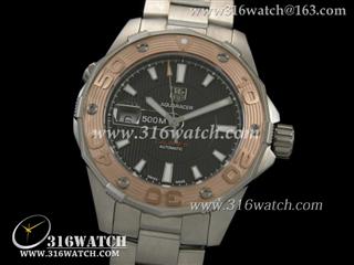 豪雅TAGHeuer-竞潜系列 500M WAJ2150.BA0870男士机械表 18 K玫瑰金镀边框 黑色表盘 瑞士SW-200机芯高仿豪雅完美1:1版本 TAG0076
