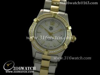 豪雅TAGHeuer 竞潜系列 18 k镀金满镶钻表框 白面条钉表盘 高仿女士瑞士石英表 TAG0062