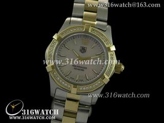 豪雅TAGHeuer 竞潜系列 18 k镀金满镶钻表框 粉红色贝壳面 高仿女士瑞士石英表 TAG0063